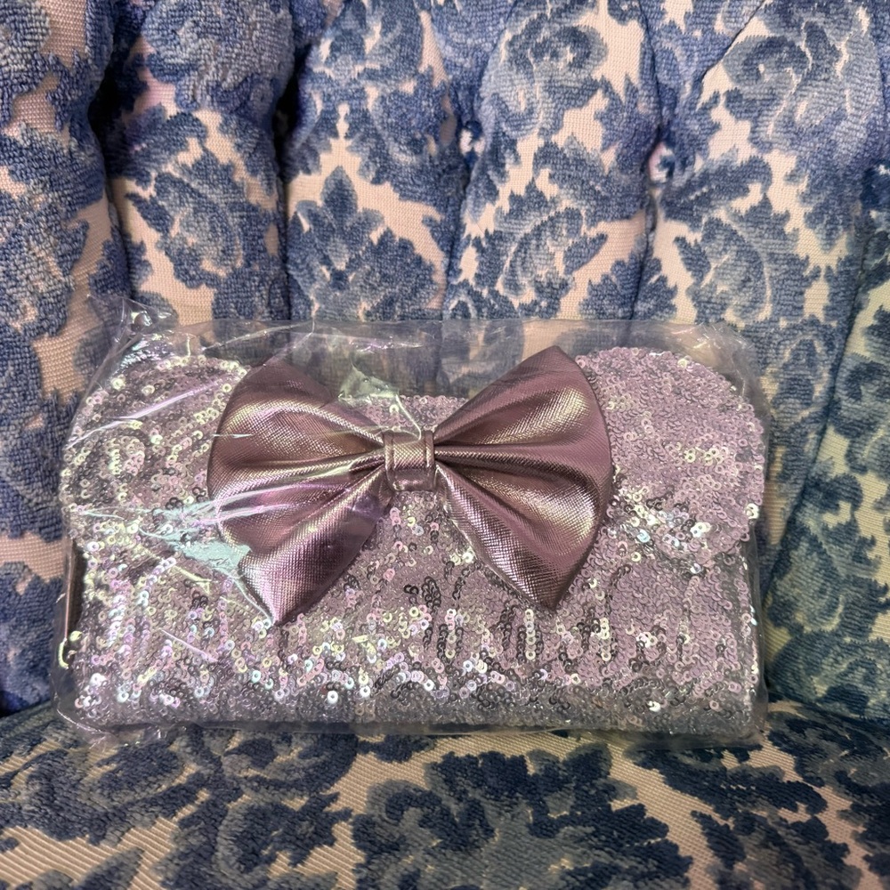 Disney Loungefly Silver Sequin Wallet with Bow